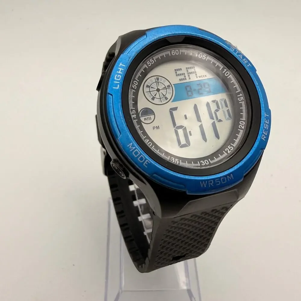 George Men's Digital Sport Watch - Metallic Blue Bezel Working New Battery